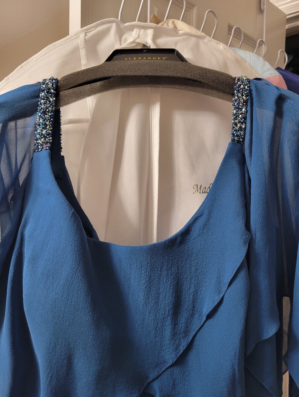 Alexander By Daymor brand. Mother Of The Groom. Blue Beaded Strap Evening Dress.